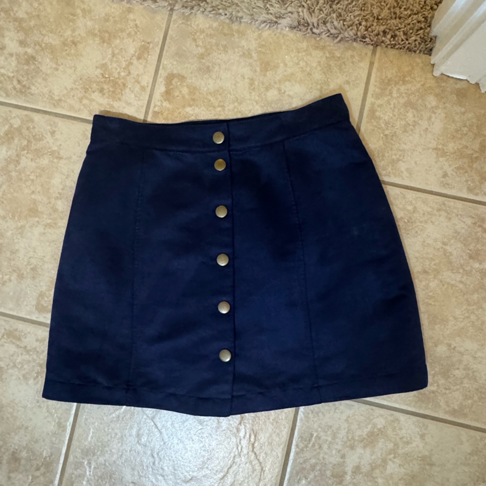 Navy Suede Button-Up Skirt